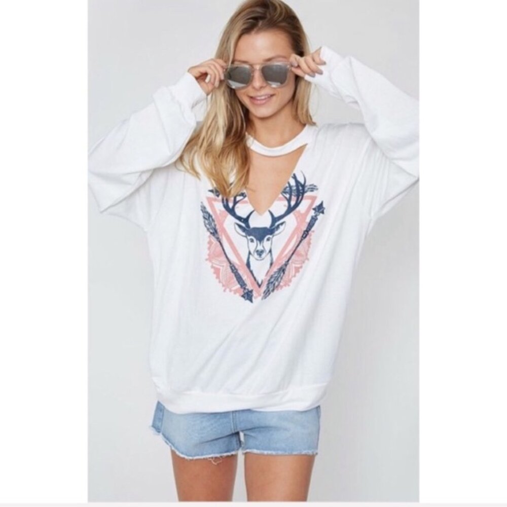 French Terry Boho Choker Sweatshirt Size L
